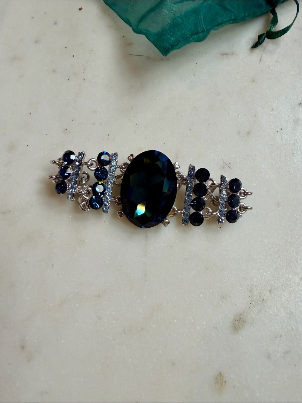 Elegant Navy Blue Crystal Statement Bracelet- Costume Jewelry.